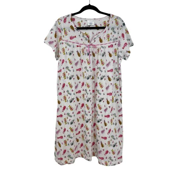 Fundamentals Cat Print Nightgown Sleep Dress Size L Sweetheart Cotton Blend - Picture 1 of 7